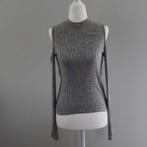 Gray Express Cold Shoulder High Neck Long Sleeve